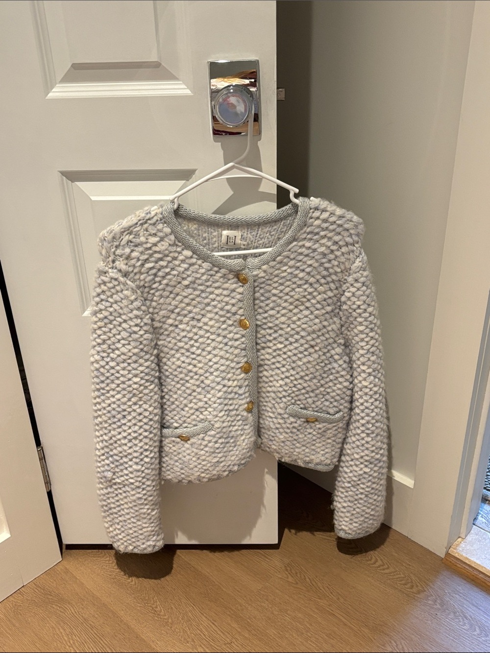 ELSA Cream Textured Knit Jacket with Gold Buttons